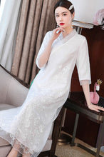 Load image into Gallery viewer, Floral Embroidery V Neck Hanfu Causal Dress Traiditonal Chinese Costume
