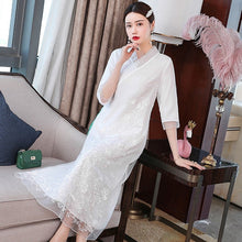 Load image into Gallery viewer, Floral Embroidery V Neck Hanfu Causal Dress Traiditonal Chinese Costume
