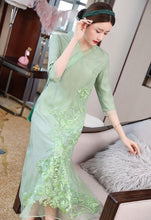 Load image into Gallery viewer, Floral Embroidery V Neck Hanfu Causal Dress Traiditonal Chinese Costume
