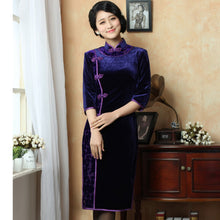 Load image into Gallery viewer, Knee Length Velvet Cheongsam Mother Dress Frog Buttons Front
