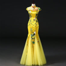 Muatkan imej ke dalam penonton Galeri, Illusion Neck Cap Sleeve Cheongsam Top Mermaid Prom Dress
