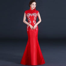 Muatkan imej ke dalam penonton Galeri, Floral Lace Cheongsam Top Mermaid Prom Dress Evening Gown
