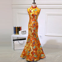 Muatkan imej ke dalam penonton Galeri, Dragon &amp; Phoenix Pattern Brocade Mermaid Prom Dress Ceremonial Gown
