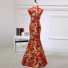 Muatkan imej ke dalam penonton Galeri, Dragon &amp; Phoenix Pattern Brocade Mermaid Prom Dress Ceremonial Gown
