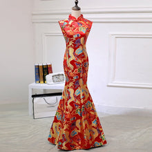 Muatkan imej ke dalam penonton Galeri, Dragon &amp; Phoenix Pattern Brocade Mermaid Prom Dress Ceremonial Gown
