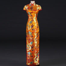 Muatkan imej ke dalam penonton Galeri, Dragon &amp; Phoenix Pattern Full Length Brocade Cheongsam Evening Dress
