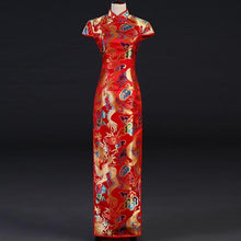 Muatkan imej ke dalam penonton Galeri, Dragon &amp; Phoenix Pattern Full Length Brocade Cheongsam Evening Dress
