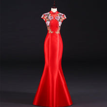 Muatkan imej ke dalam penonton Galeri, Floral Embroidery Cheongsam Top Full Length Mermaid Evening Dress
