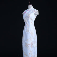 Muatkan imej ke dalam penonton Galeri, Floral Lace Full Length Satin Cheongsam Chinese Dress
