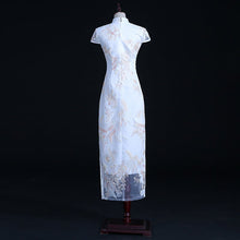 Muatkan imej ke dalam penonton Galeri, Floral Lace Full Length Satin Cheongsam Chinese Dress
