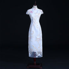 Muatkan imej ke dalam penonton Galeri, Floral Lace Full Length Satin Cheongsam Chinese Dress
