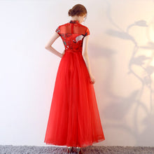 Load image into Gallery viewer, Knee Length Brocade Cheongsam Dress with Tull Skirt
