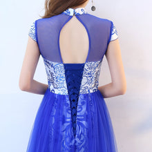 Load image into Gallery viewer, Blue &amp; White Porcelain Pattern Knee Length Chinese Style Evening Dress with Tull Skirt
