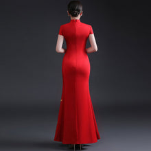 Load image into Gallery viewer, Dragon Embroidery Cap Sleeve Cheongsam Chinese Prom Dress
