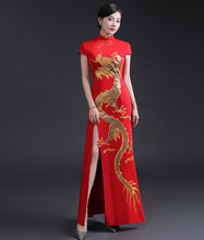 Load image into Gallery viewer, Dragon Embroidery Cap Sleeve Cheongsam Chinese Prom Dress
