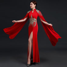 Load image into Gallery viewer, Floral Appliques Mermaid Chinese Prom Dress with Billowing Sleeves
