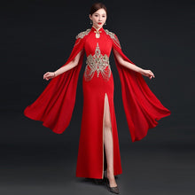 Load image into Gallery viewer, Floral Appliques Mermaid Chinese Prom Dress with Billowing Sleeves
