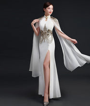 Load image into Gallery viewer, Floral Appliques Mermaid Chinese Prom Dress with Billowing Sleeves
