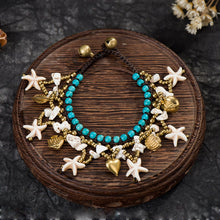 Load image into Gallery viewer, Wax String Turquoise Beads Starfish Pendants Boho Style Bracelet
