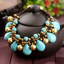 Muatkan imej ke dalam penonton Galeri, Handmade Turquoise Beads Wax String Retro Bracelet
