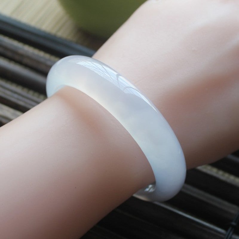 Lux Genuine White Chalcedony Bangle Bracelet