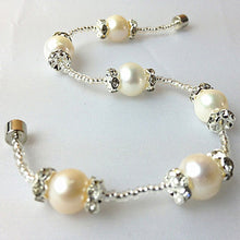 Load image into Gallery viewer, Genuine Fresh Water Pearls and Silver Flowers Bracelet
