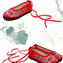 Load image into Gallery viewer, Lace Up Traditional Chinese Floral Embroidery Shoes
