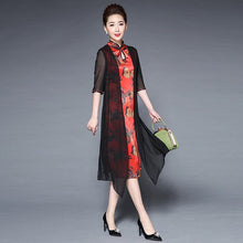 Load image into Gallery viewer, Keyhole Neck Knee Length Floral Cheongsam Mother Dress with Shawl
