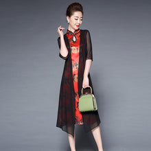 Muatkan imej ke dalam penonton Galeri, Keyhole Neck Knee Length Floral Cheongsam Mother Dress with Shawl
