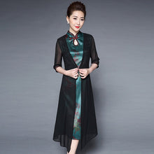 Load image into Gallery viewer, Keyhole Neck Knee Length Floral Cheongsam Mother Dress with Shawl
