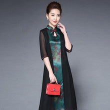 Load image into Gallery viewer, Keyhole Neck Knee Length Floral Cheongsam Mother Dress with Shawl
