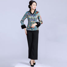 Muatkan imej ke dalam penonton Galeri, Fur Collar &amp; Cuff Brocade Chinese Jacket with Long Pants
