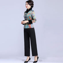 Load image into Gallery viewer, Fur Collar &amp; Cuff Brocade Chinese Jacket with Long Pants
