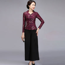 Muatkan imej ke dalam penonton Galeri, V Neck Lace Cheongsam Top with Long Pantskirt
