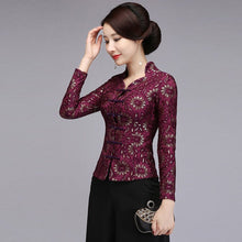 Muatkan imej ke dalam penonton Galeri, V Neck Lace Cheongsam Top with Long Pantskirt
