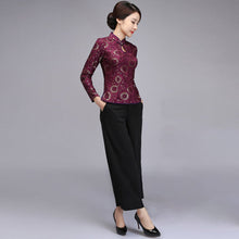 Load image into Gallery viewer, Key Hole Neck Lace Cheongsam Top with Long Pantskirt
