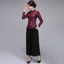 Load image into Gallery viewer, Key Hole Neck Lace Cheongsam Top with Long Pantskirt
