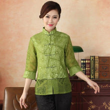 Load image into Gallery viewer, 3/4 Sleeve Two Layers See-through Floral Chinese Jacket
