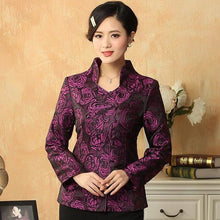 Load image into Gallery viewer, Rose Pattern V Neck Chinese Style Jacket with Butterfly Button
