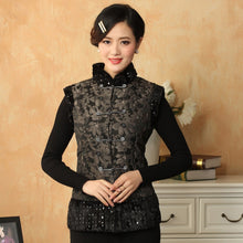 Load image into Gallery viewer, Fur Collar &amp; Edge Brocade Chinese Waistcoat with Strap Buttons
