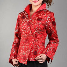 Load image into Gallery viewer, Double Collar V Neck Brocade Chinese Jacket with Big Butterfly Button
