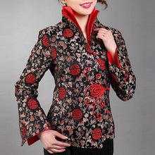 Load image into Gallery viewer, Double Collar V Neck Brocade Chinese Jacket with Big Butterfly Button
