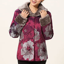 Muatkan imej ke dalam penonton Galeri, Fur Collar &amp; Cuff Floral Embroidery Taffeta Chinese Wadded Jacket
