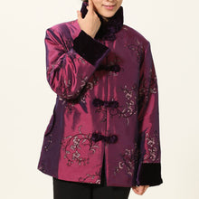 Muatkan imej ke dalam penonton Galeri, Fur Collar &amp; Cuff Floral Embroidery Taffeta Chinese Wadded Coat
