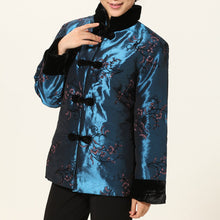 Muatkan imej ke dalam penonton Galeri, Fur Collar &amp; Cuff Floral Embroidery Taffeta Chinese Wadded Coat
