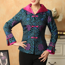 Load image into Gallery viewer, Double Collar V Neck Brocade Chinese Jacket with Strap Buttons
