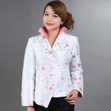 Muatkan imej ke dalam penonton Galeri, Stand Collar V Neck Floral Embroidery Chinese Style Women&#39;s Jacket
