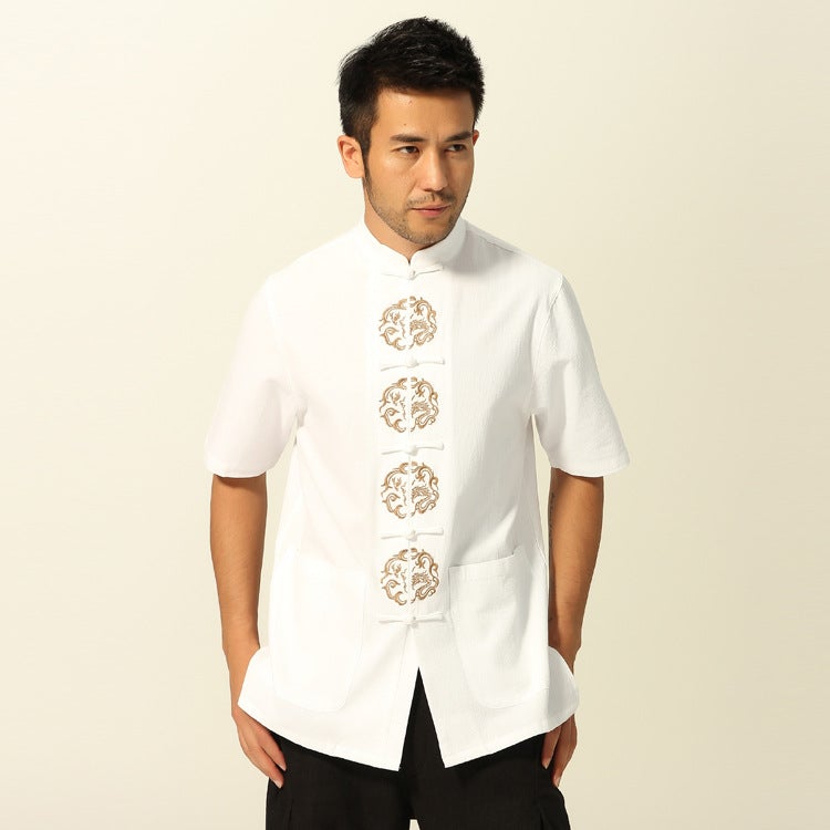 100% Cotton Dragon Embroidery Traditional Chinese Kung Fu Shirt