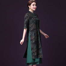 Muatkan imej ke dalam penonton Galeri, Round Neck Dress with Cheongsam Top Coat 2 Piece Suit
