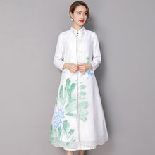 Muatkan imej ke dalam penonton Galeri, Mandarin Collar Tea Length 2 Piece Suit Open Front Chinese Dress
